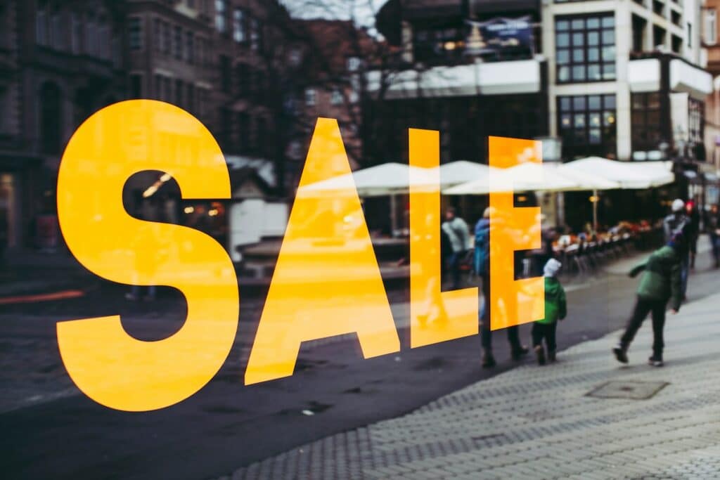 Sale poster on a store window